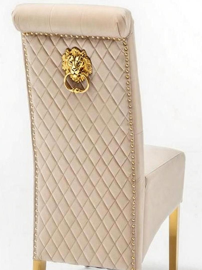 AYZAL Velvet High Back Dining Chairs with Lion Knocker Padded Gold Trim Quilted Design for Luxury Dining Rooms Black Gold Cream Gold Grey Silver