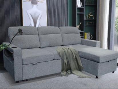 MODORA CORNER SOFA BED WITH STORAGE Cream Grey Colour Modern Design Compact Storage Solution for Living Room