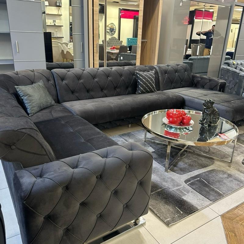 LUXURY EXTRA LARGE CORNER U SHAPE SOFA BED LOUNGER PLUSH VELVET 390cm x 250cm x 170cm WITH FIXED ARMS & UNDERSTORAGE FOR SMALL ITEMS